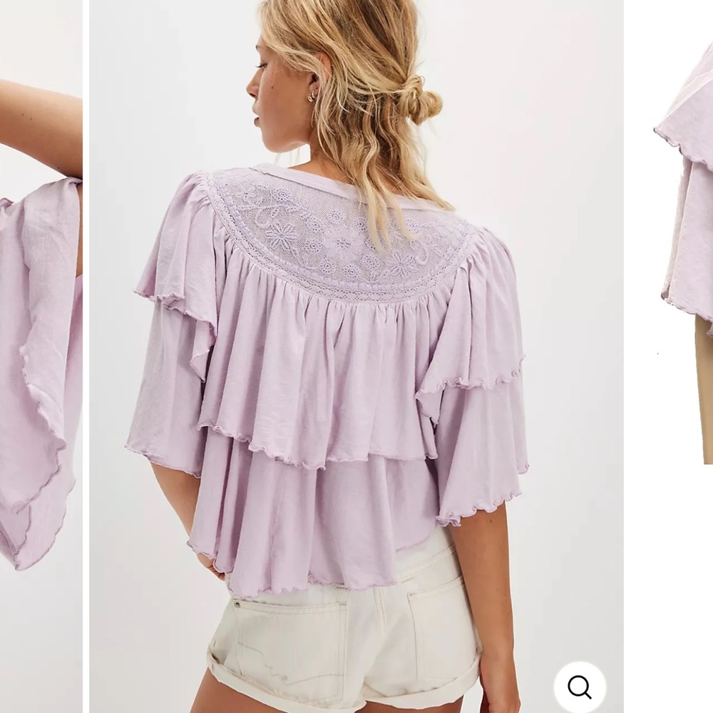 Free People Rose Party Tee Tiered Ruffles Jersey Knit Lettuce Trims Top XS - Picture 3 of 6